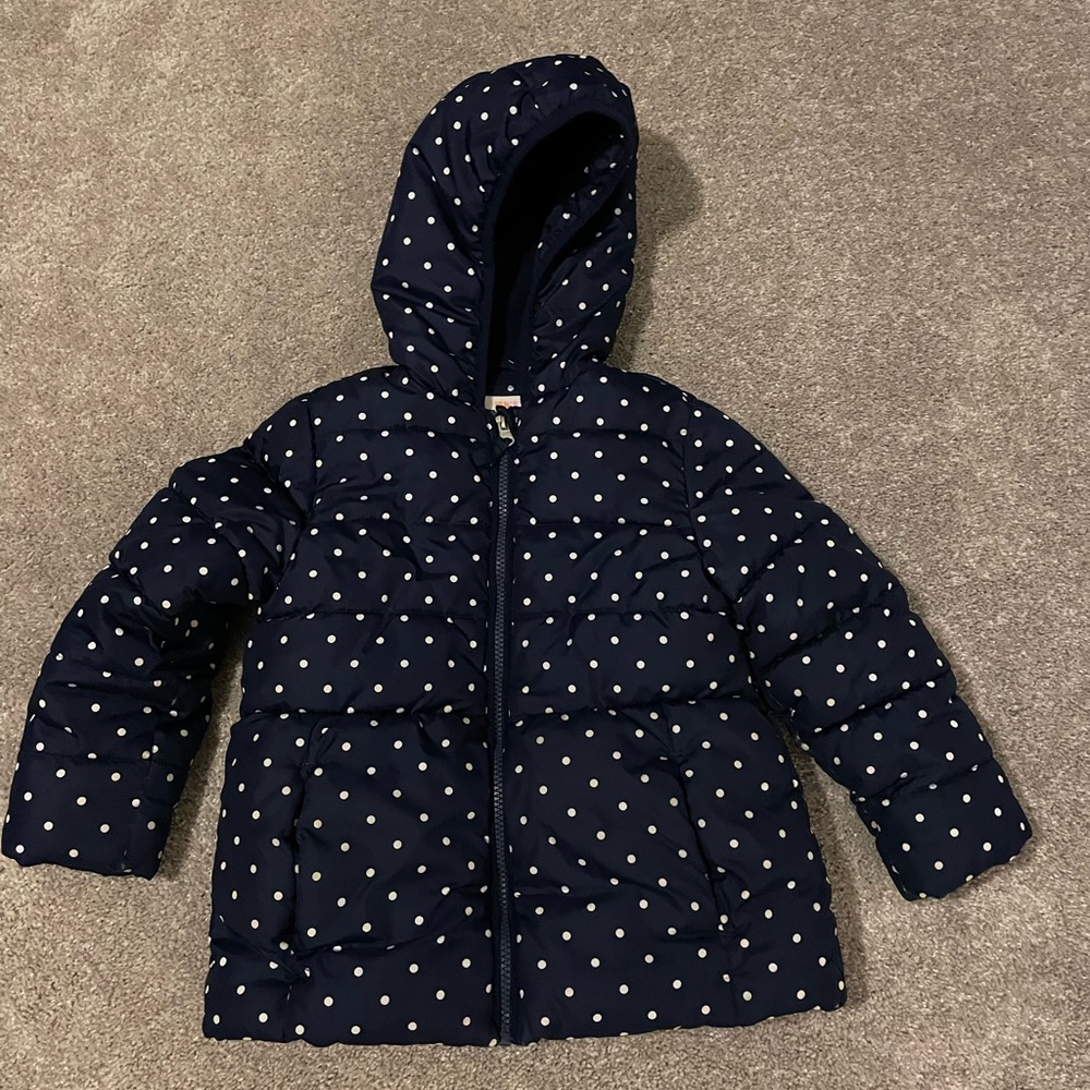 Navy and White Polka Dot Winter Coat with Hood sz 5T